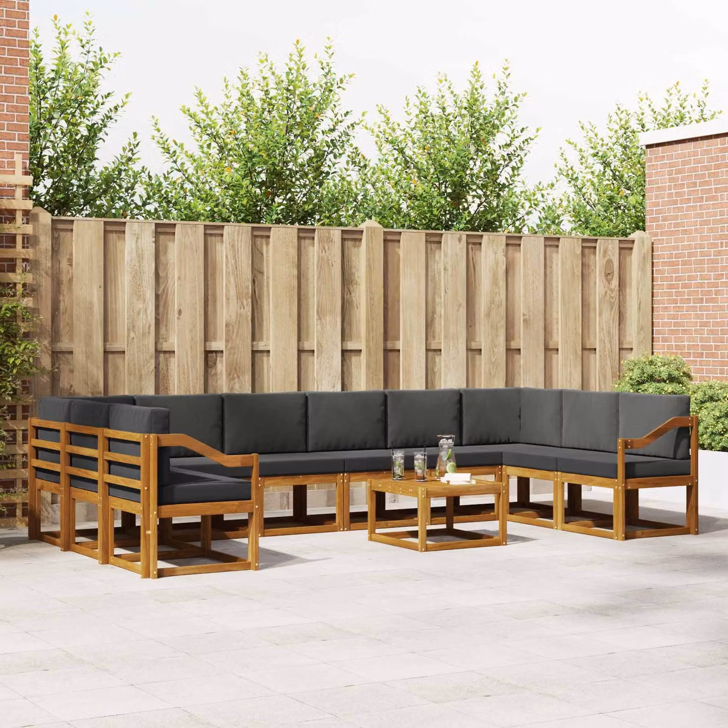 vidaXL Set di divani da esterno 11 pz in legno di acacia con cuscini, colore marrone e antracite