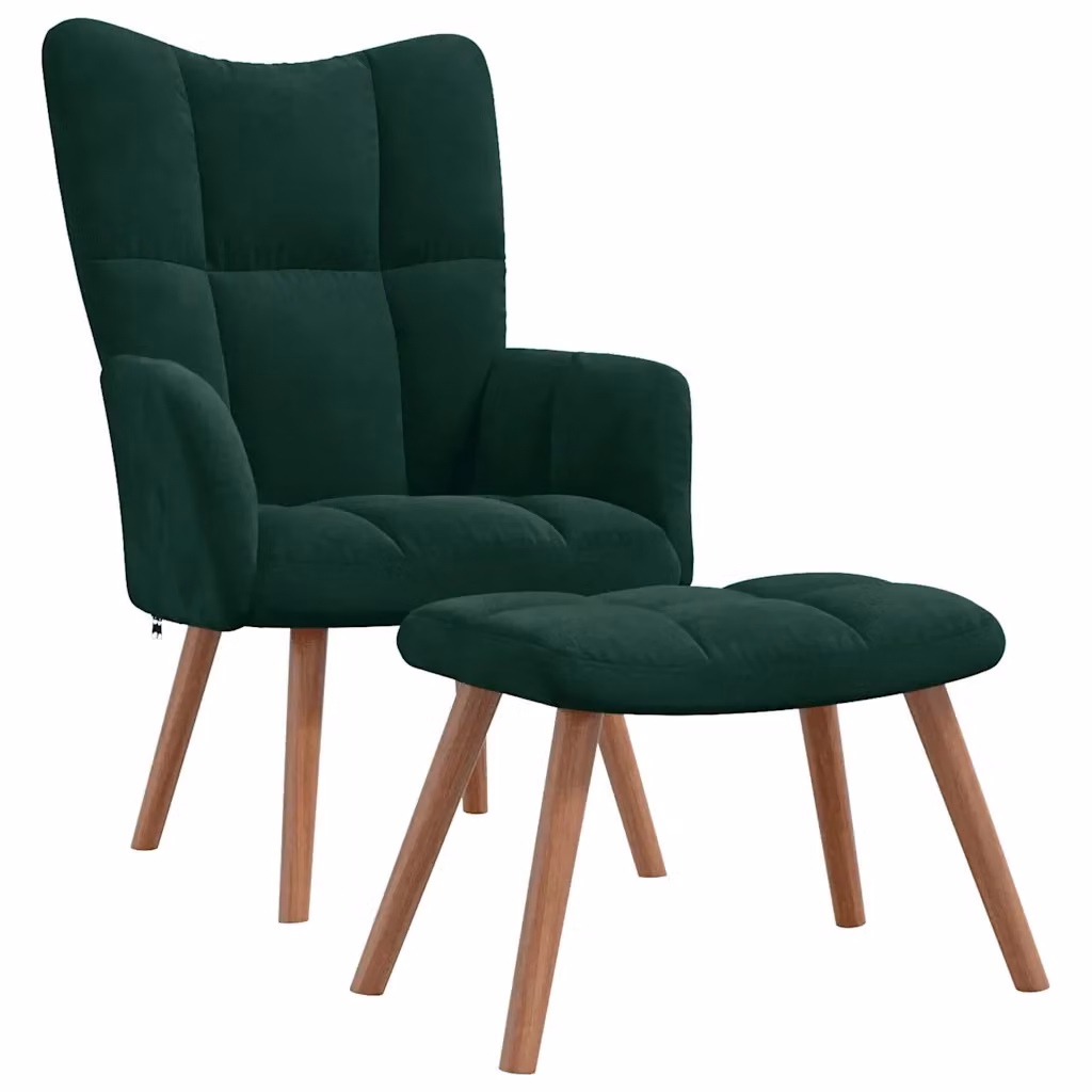 vidaXL Poltrona Relax con Poggiapiedi in Velluto Verde – 2