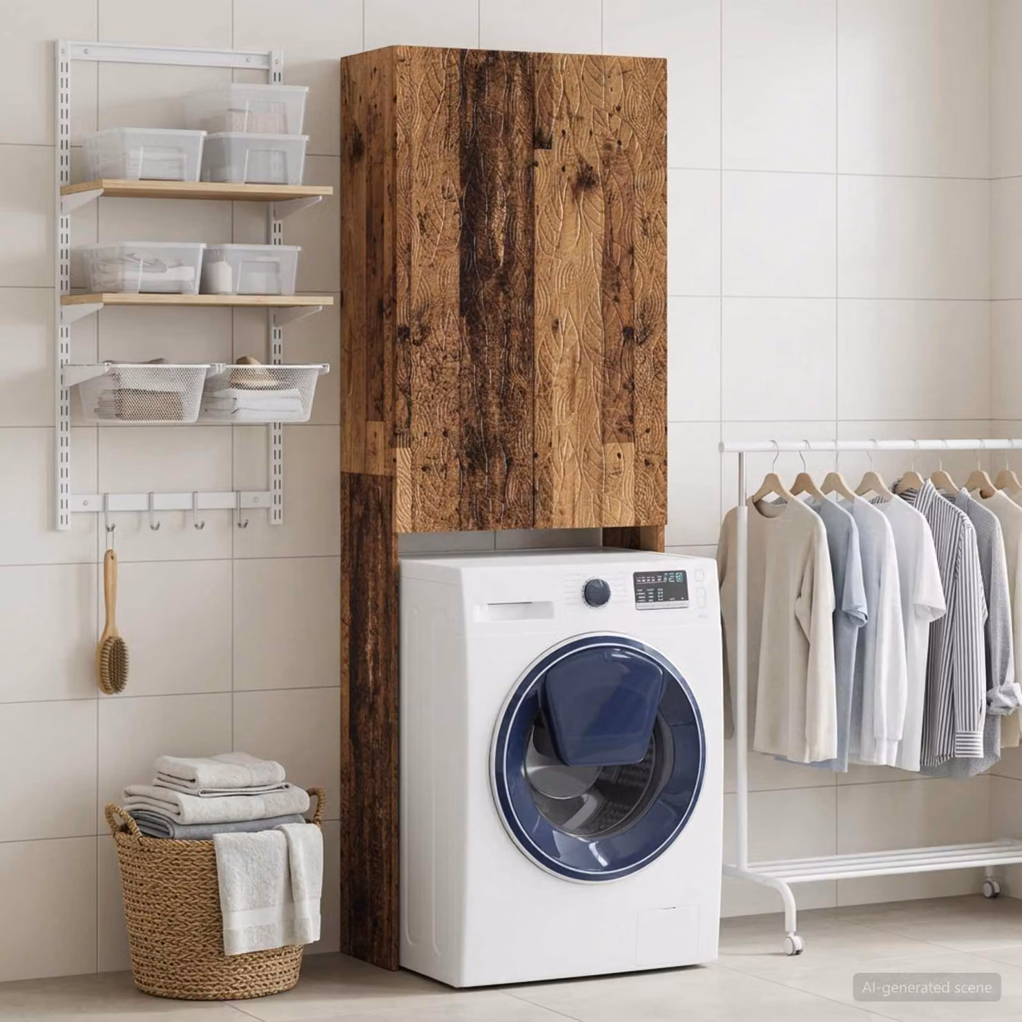 Mobiletto da bagno vidaXL DELFT in legno antico marrone, L: 66 cm, P: 25,5 cm, H: 190 cm