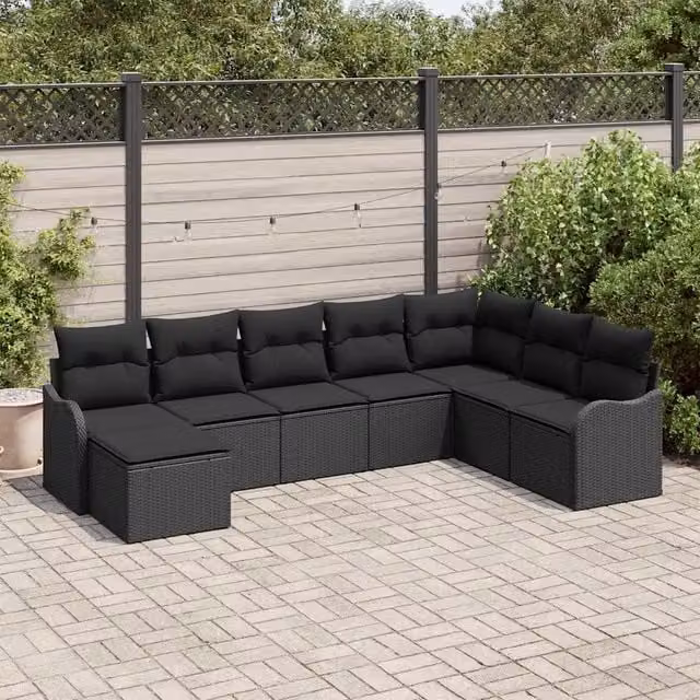 Set Divano da Giardino 8 pz Nero polyrattan 3345823