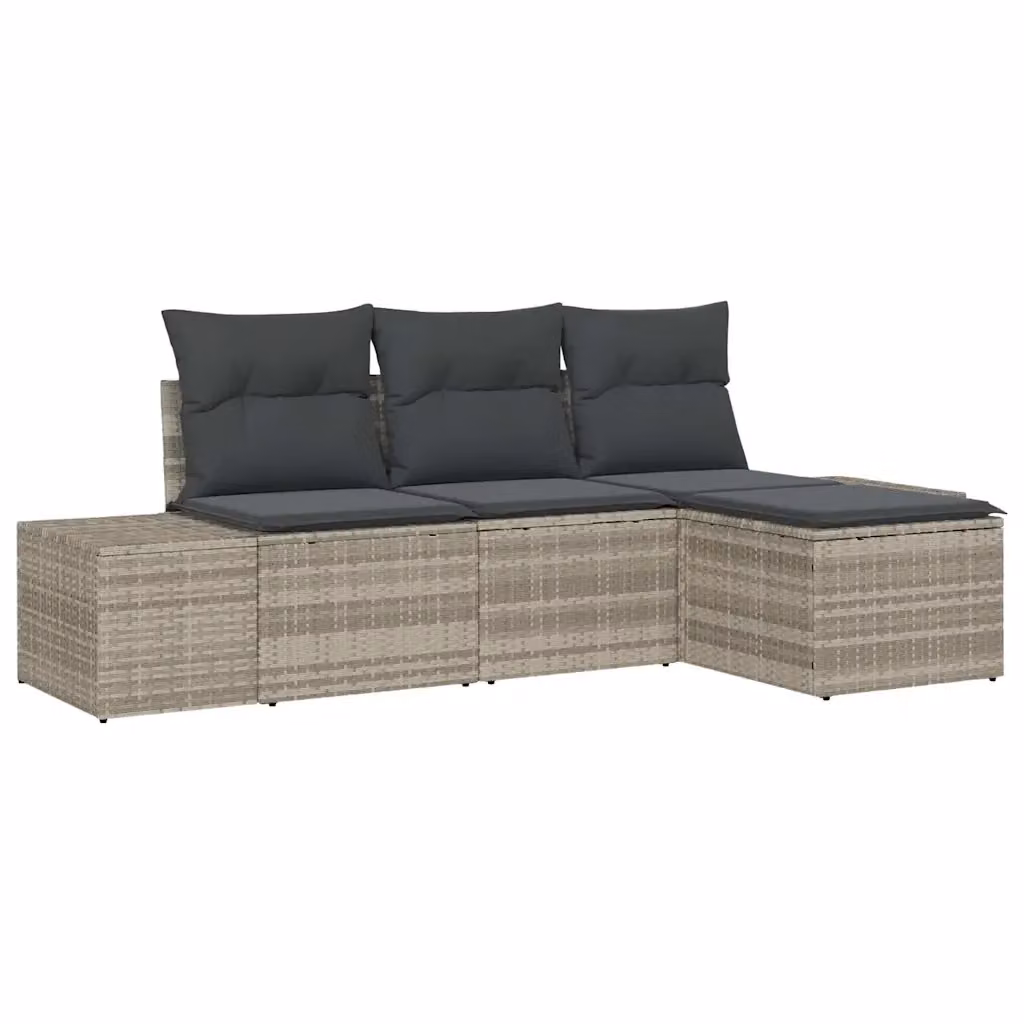 Set Divano da Giardino a L vidaXL in Polyrattan Grigio con Ottoman e Cuscini – 2
