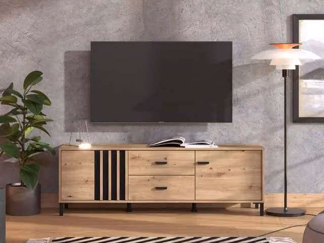 Mobile Porta TV DMORA Caivano con 2 Cassetti in Rovere Marrone, L 157 cm x P 40 cm x H 52 cm – 1
