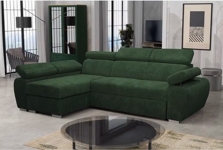 MIRJAN24 Divano angolare Boston Mini Premium Cord con box letto e funzione notte, poggiatesta regolabili, forma a L (Colore: Poso 14, Lato: Sinistro LC+2R)