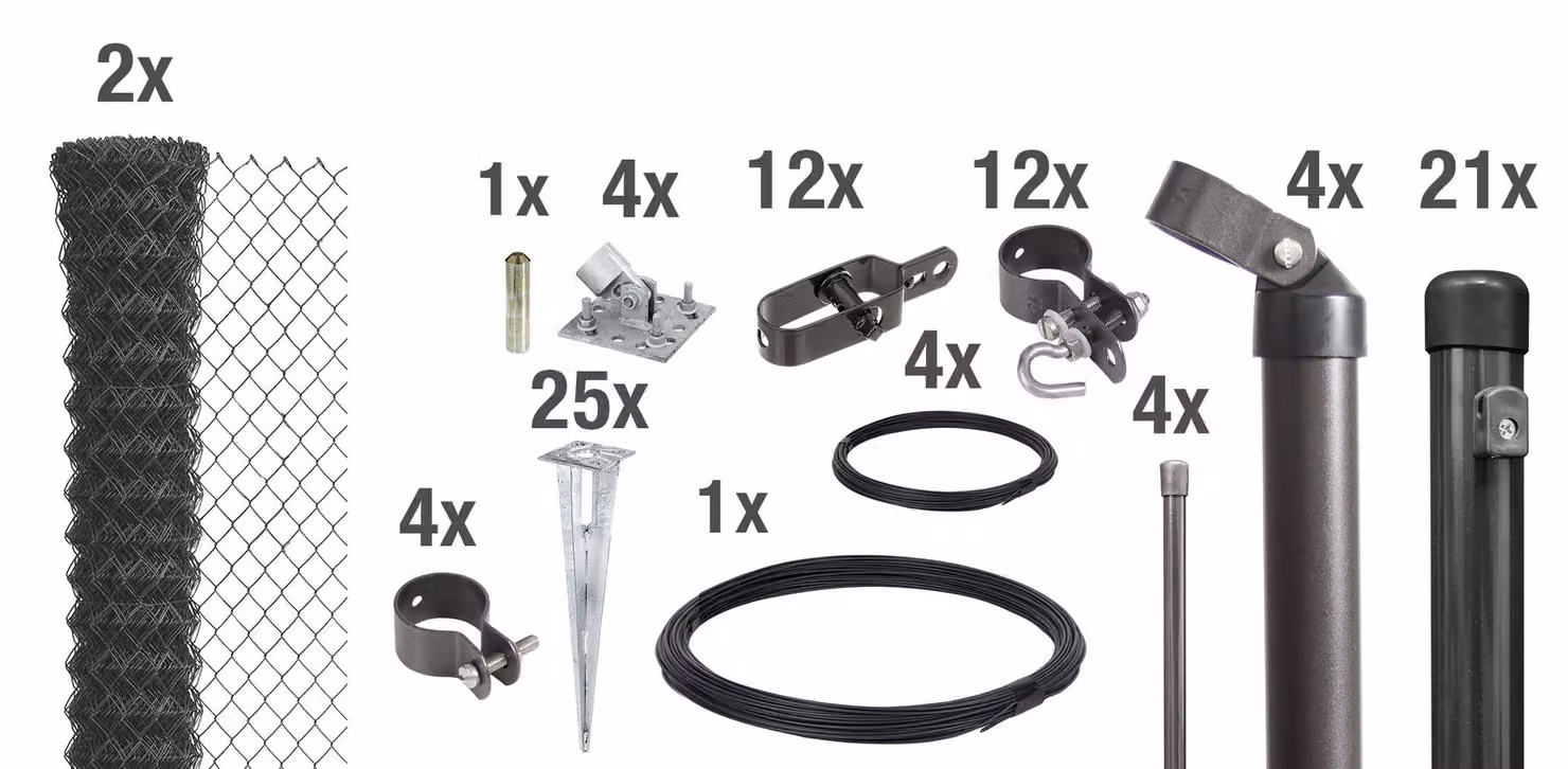 Alberts 631192 Recinzione in rete metallica come set completo di recinzione, con manicotto a terra carrabile, antracite metallizzato, altezza 150 cm, lunghezza 50 m