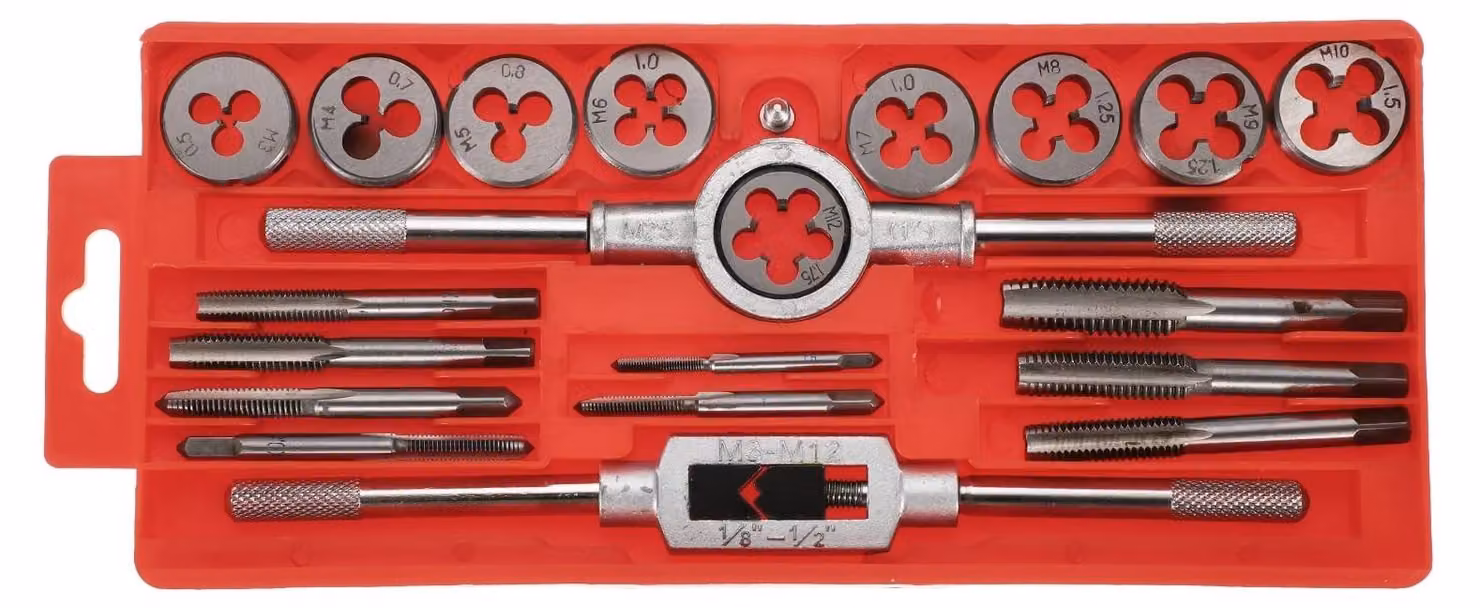 Omgoods - Set di 20 utensili per filettatura metrica, da M3 a M12, con custodia portaoggetti