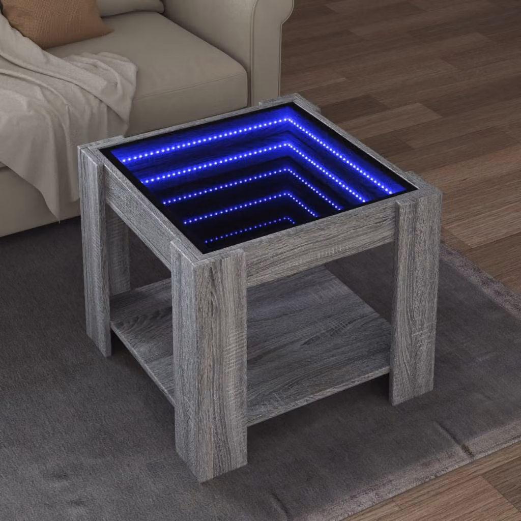 vidaXL Tavolino da salotto moderno in legno con LED, colore Grigio, L 53 x P 53 x H 45 cm