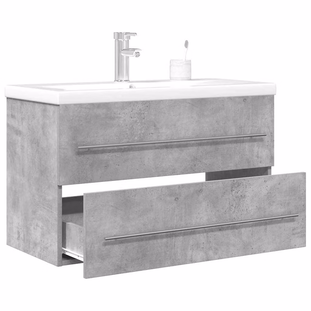 Set di mobili da bagno vidaXL 2 pezzi in legno multistrato grigio e bianco con pensile e mobile lavabo moderno