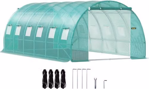 VEVOR Serra da Giardino a Tunnel Verde con 12 Finestre e Porte, Struttura in Acciaio Zincato e Copertura in PE, L/P/H: 6,1 x 3 x 2,1 m