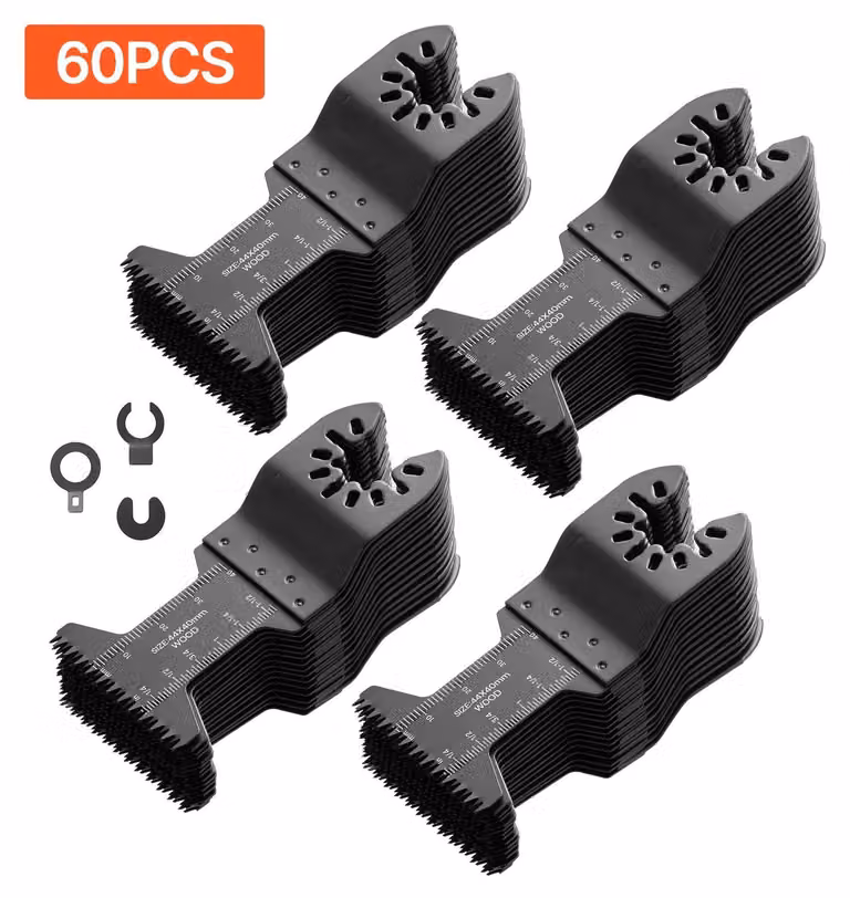 Set di lame per utensile multifunzione - 60 pezzi. Lame oscillanti - dentatura giapponese - per legno, plastica, PVC - sistema di fissaggio universale - accessori per utensile multifunzione