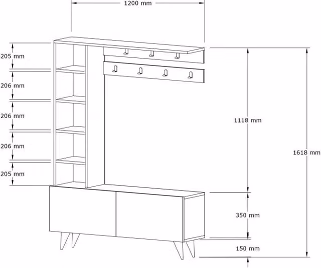 Mobile da ingresso in legno "Hale" - 120 x 32 x 161 cm - Noce