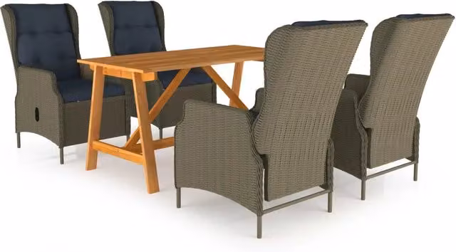 Set di mobili da giardino vidaXL in legno di acacia oliato marrone e nero, 5 pezzi – 2