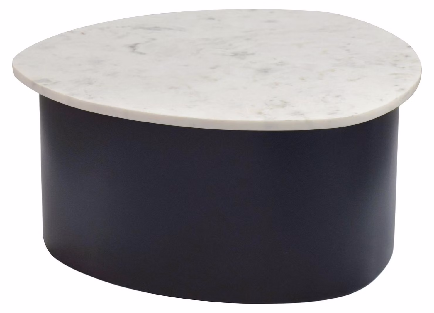 Tavolino da salotto WOHNLING, nero, 63 cm, con piano in marmo bianco. Tavolino da salotto in alluminio, forma organica, ideale come tavolino da divano. Realizzato a mano