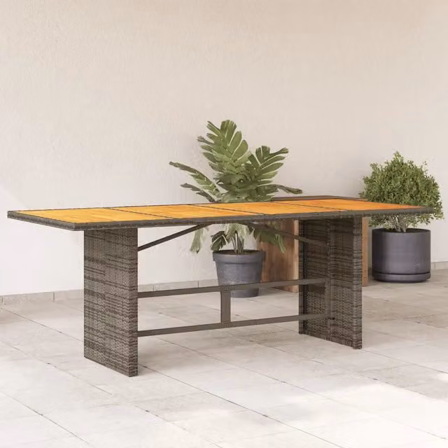 Tavolo Giardino Piano Legno Acacia Grigio 190x80x75 Polyrattan 365601