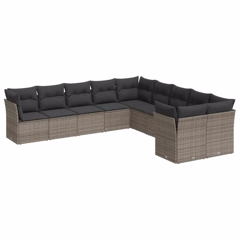 Set Divano da Giardino 10 pz con Cuscini Grigio in Polyrattan