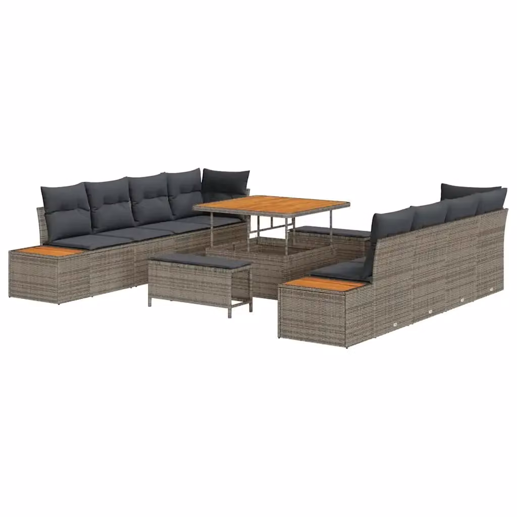 Set Divano da Giardino vidaXL a forma a U con 11 pezzi, Grigio – 2