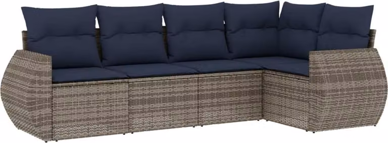 Set Divani da Giardino 5 pz con Cuscini Grigio in Polyrattan