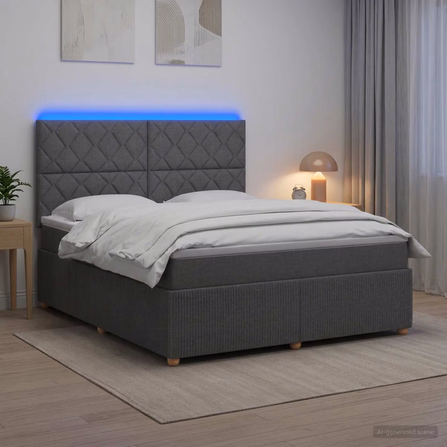 Letto Box Spring vidaXL con Materasso Ibrido e Illuminazione LED sotto il letto, Grigio e Bianco, L/P: 160 x 200 cm
