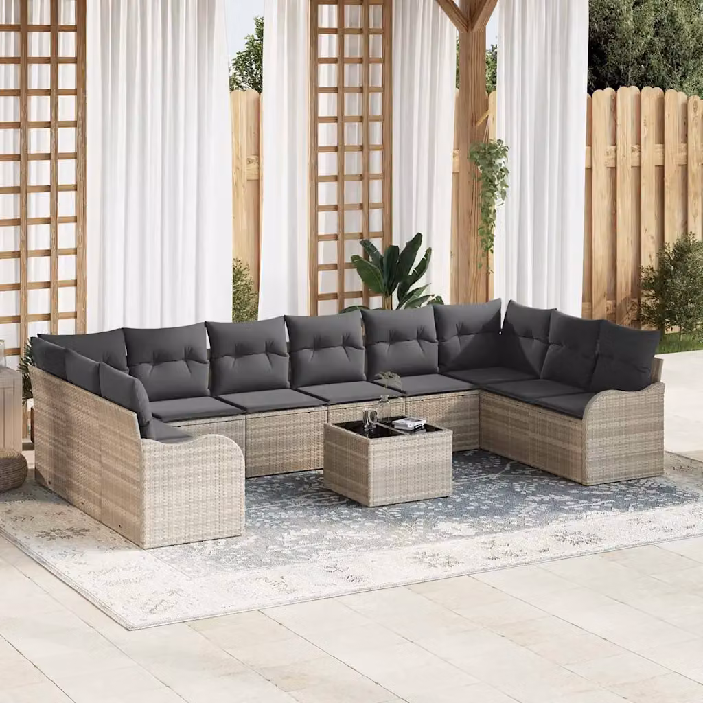Set Divano da Giardino vidaXL in Polyrattan Grigio con Cuscini e Tavolino, L/P/H: 55 x 55 x 37 cm – 1