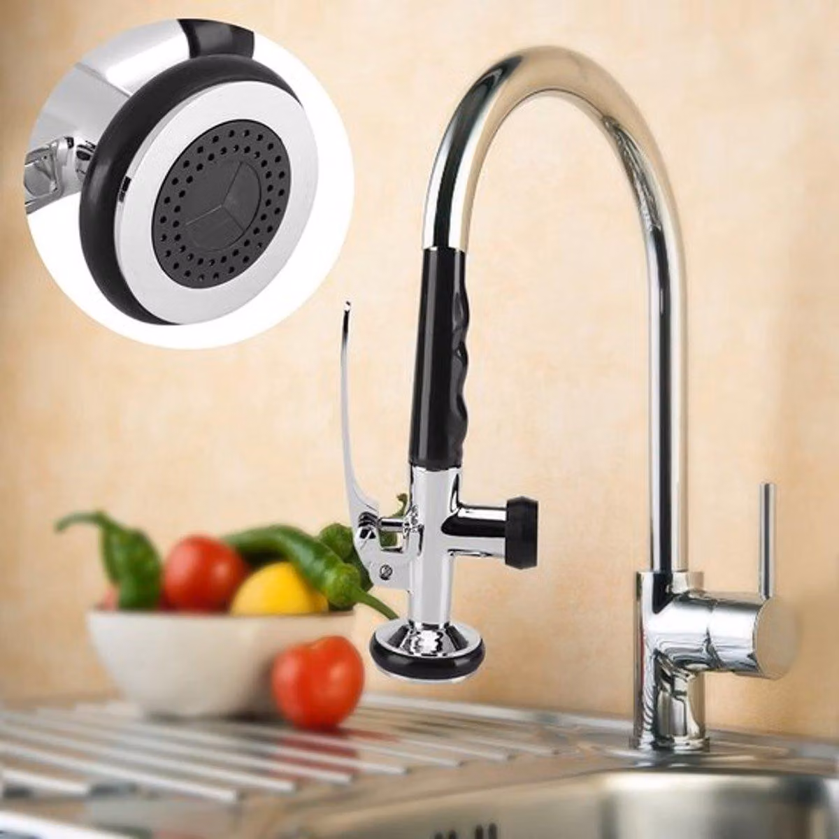Miscelatore da cucina con doccetta estraibile - Miscelatore da cucina con beccuccio estendibile - Acciaio inossidabile - Duraturo - Flusso d'acqua efficiente - Miscelatore per cucina