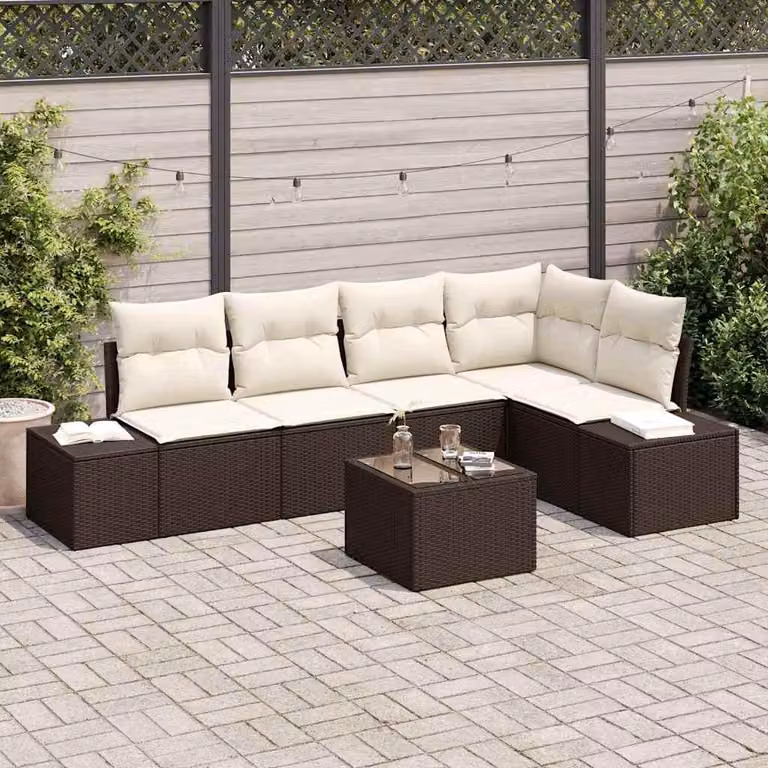 Maison Exclusive - Set da giardino con divano a 6 posti, color marrone, in rattan sintetico