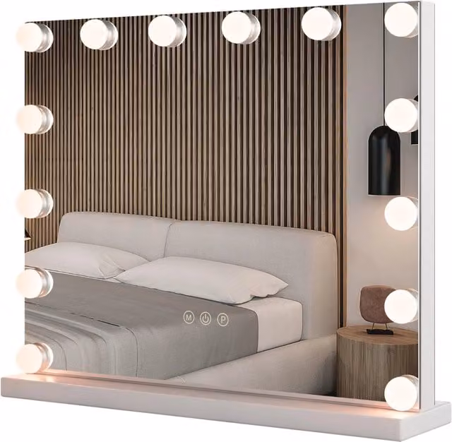 Specchio da tavolo per trucco Design Mania con 14 luci LED regolabili e ingrandimento 5X, Bianco