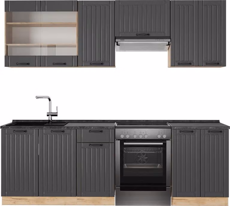 Cucina componibile Vicco Fame-Line Grigio scuro 240 cm , PL Antracite, Model 56853