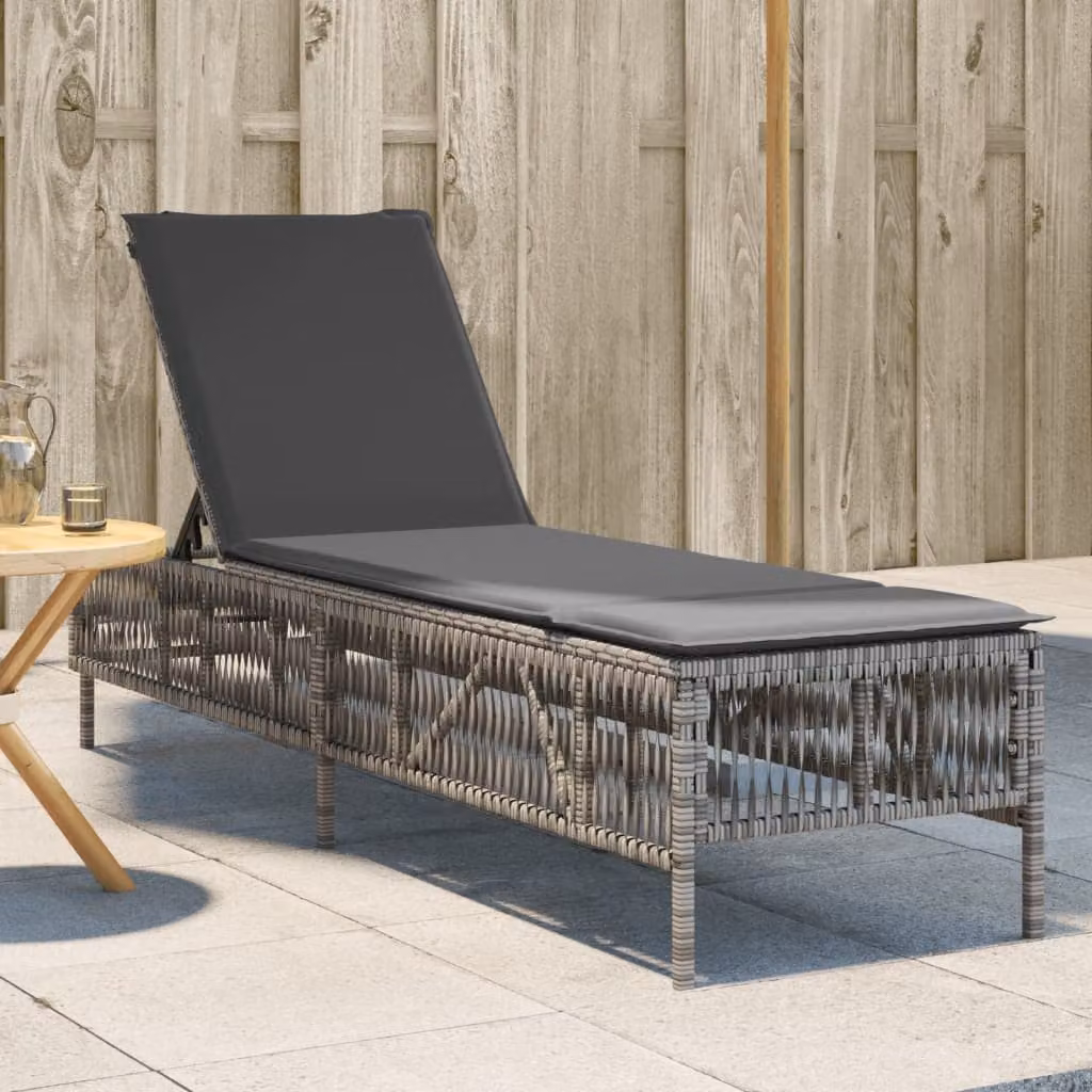 vidaXL Lettino Prendisole in Polyrattan Grigio con Cuscino Impermeabile e Poggiatesta Regolabile