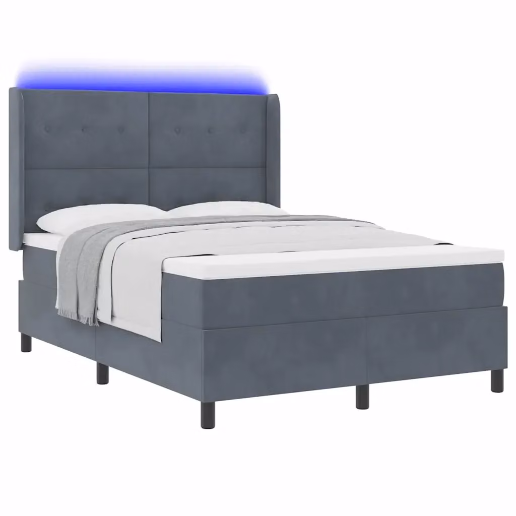 Letto a molle vidaXL in velluto grigio con strisce LED e porte USB, L/P: 160 x 200 cm – 2
