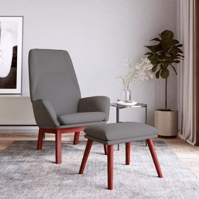 Poltrona Relax con Poggiapiedi vidaXL in Tessuto Grigio con Struttura in Metallo e Legno