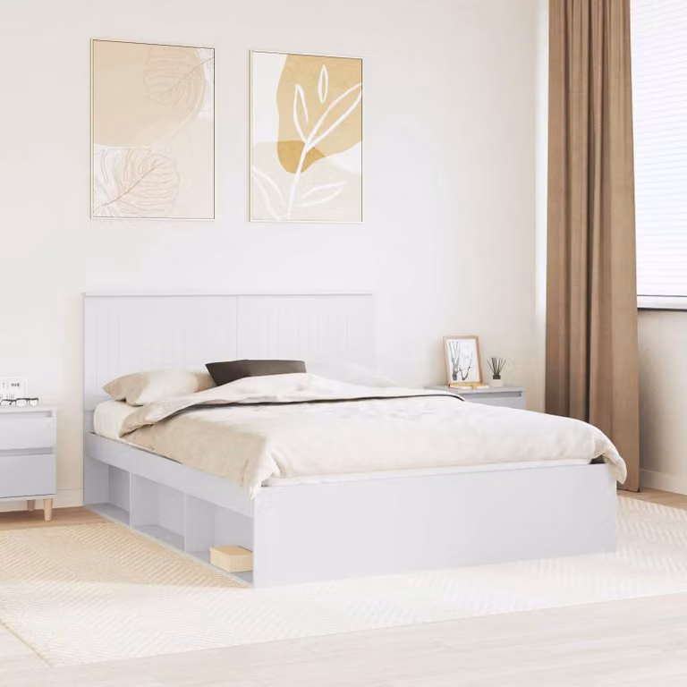 Struttura del letto moderna vidaXL in pino massello bianco L 150 x P 200 cm