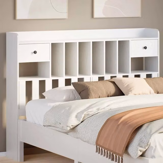 Testiera con ripiani contenitore Design Mania in legno massello di pino bianco L: 146 cm, H: 110 cm, P: 23 cm – 1