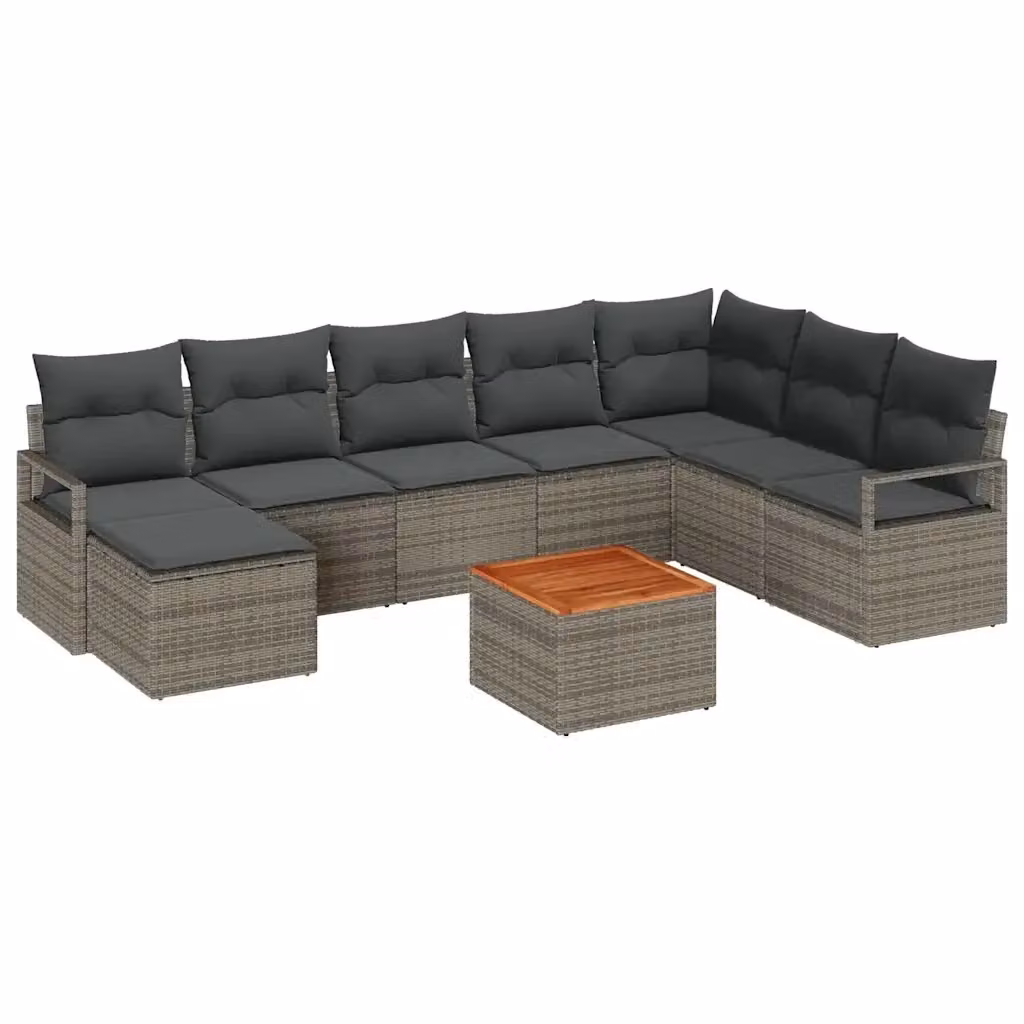 Set Divano da Giardino vidaXL 9 pz in Polyrattan Grigio con Cuscini e Tavolino – 2