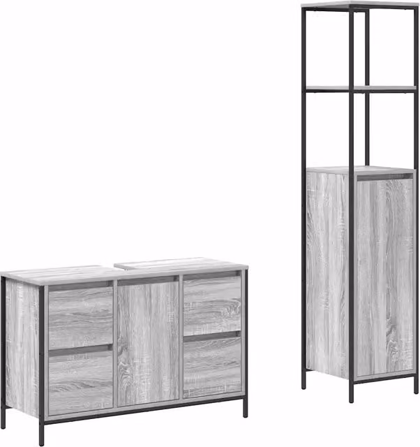 Set di mobili per il Bagno | Armadio da bagno con porta 2 pz Grigio sonoma e Nero