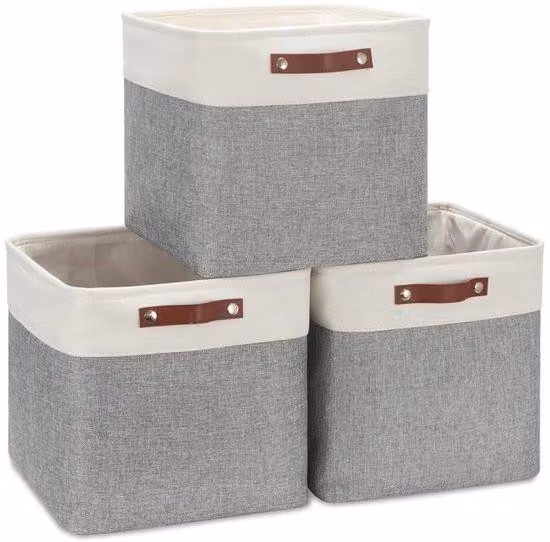 Scatola portaoggetti in tessuto grigio/bianco 33x33x33 cm