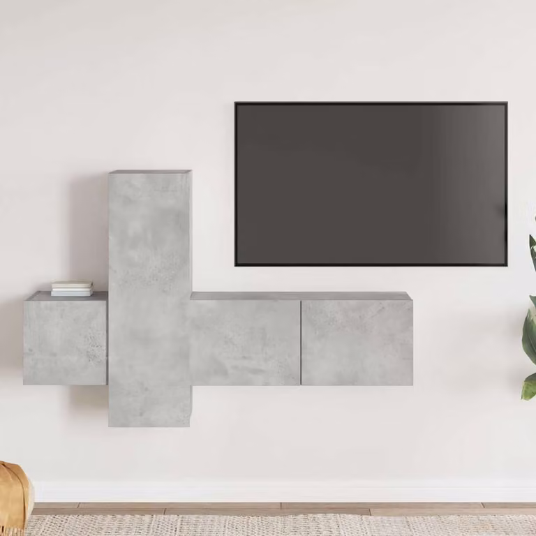 vidaXL Set di Mobili Porta TV Moderno 3 Pezzi Grigio Cemento in Legno e MDF