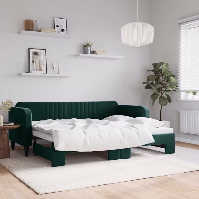 vidaXL Divano Letto con Letto Estraibile in Velluto Verde, L 223 x P 90 x H 75 cm, Dimensioni Letto: 80 x 200 cm