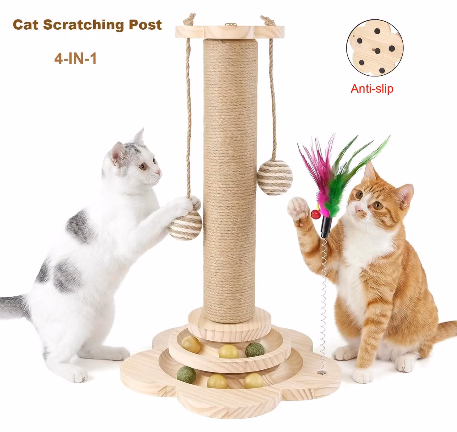 Albero per gatti - Tiragraffi per gatti - Corda di sisal - Modello a colonna singola - Base antiscivolo - Con giocattolo - Adatto a gatti piccoli e cuccioli