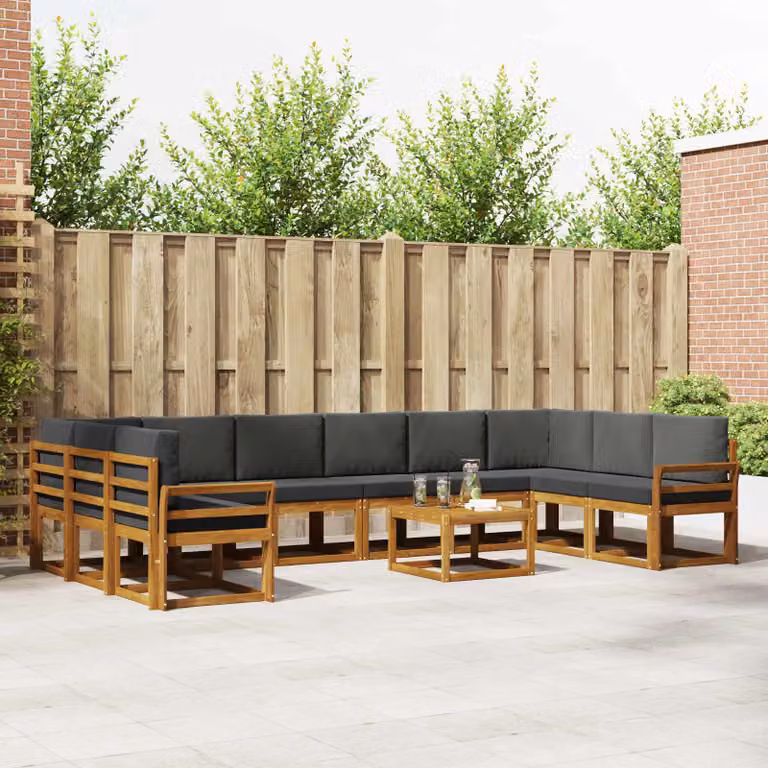 Set di divani da esterno vidaXL 11 pezzi in legno di acacia con cuscini, colore marrone e antracite
