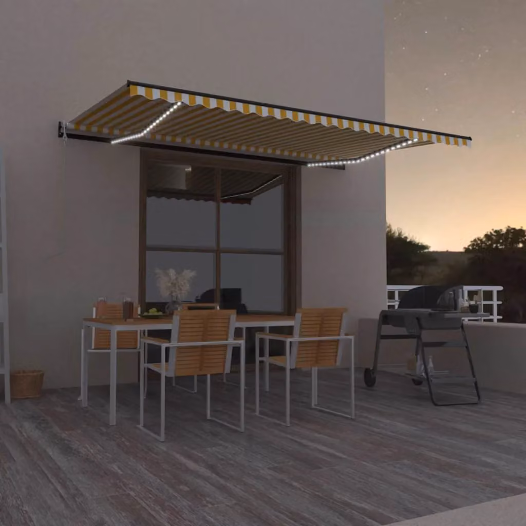 Tenda retrattile vidaXL con bracci pieghevoli in alluminio e tessuto in poliestere, Giallo e Bianco, L: 500 cm, P: 300 cm