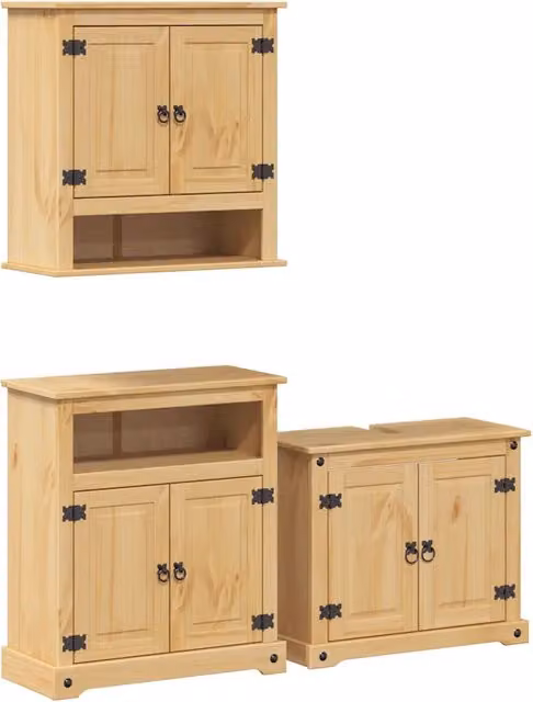 Set Mobili da Bagno | Armadio da bagno 3 pz Corona in Legno Massello di Pino