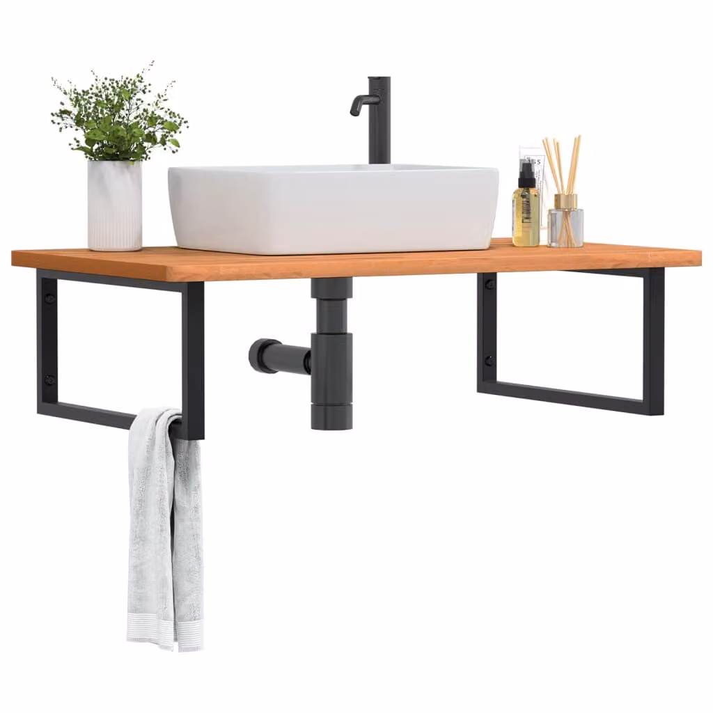 vidaXL Ripiano da Parete per Bagno in Legno di Faggio e Metallo, Nero e Marrone