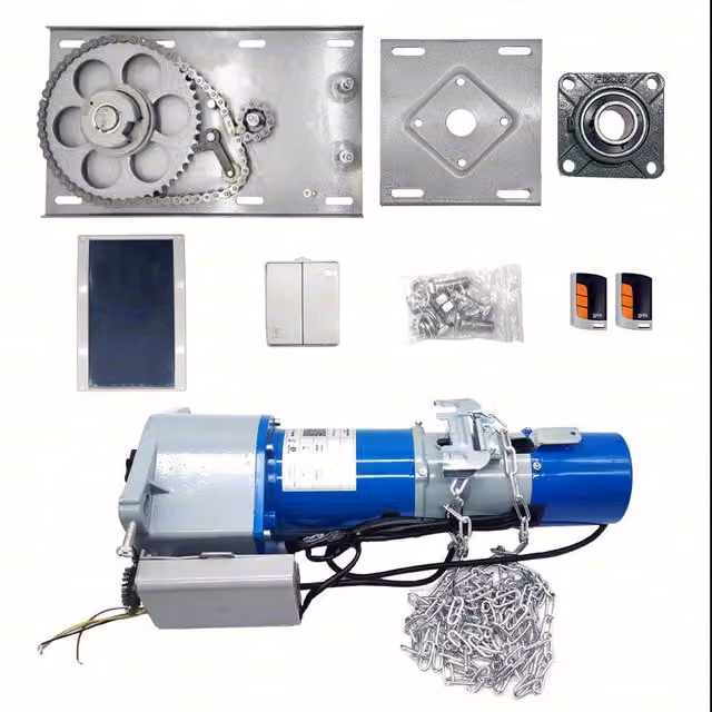 Kit Motore Laterale Industriale per Serranda 230V con 2 Telecomandi Wireless e Pulsante, Capacità 1000kg, Colore Blu