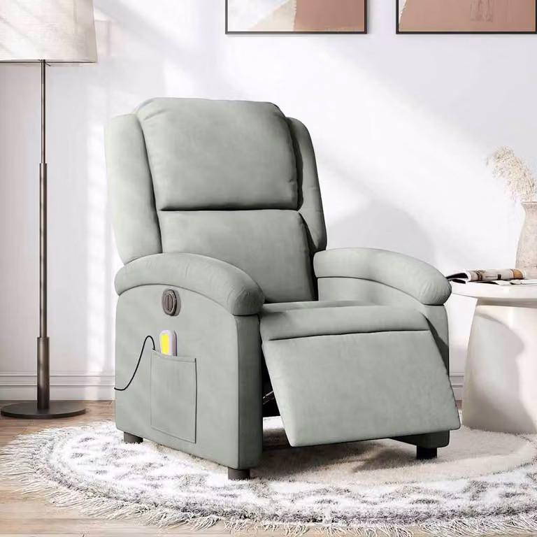 vidaXL Poltrona Elettrica Reclinabile in Velluto Grigio con Braccioli