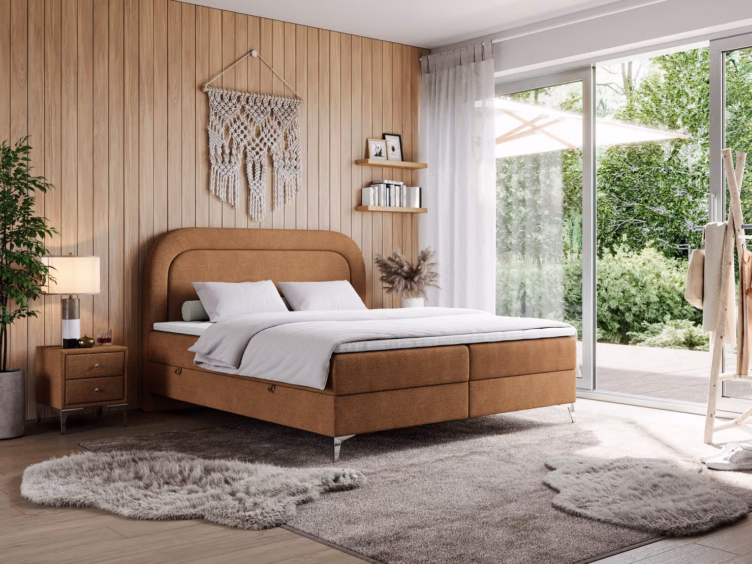Letto matrimoniale, letto boxspring con materasso a tasche multiple, per camera da letto - EIRA - 200x200 cm - Arancione - H3