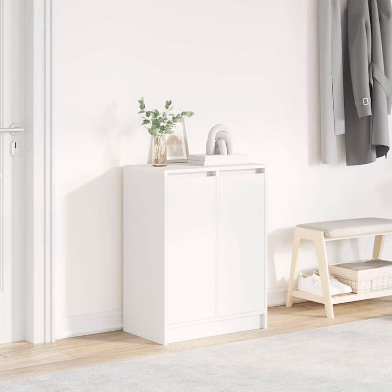 Scarpiera bianca vidaXL in legno con ante a battente e ripiani piatti, da appendere a parete, L 57 cm x P 34 cm x H 76 cm