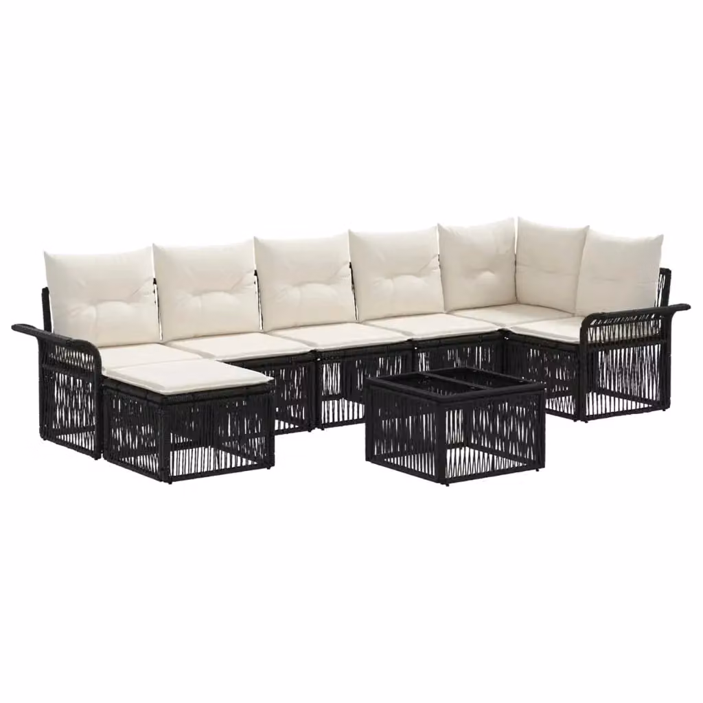 Set Divano da Giardino 8 Pezzi vidaXL Nero con Cuscini e Tavolino da Esterno in Polyrattan e Acciaio – 2