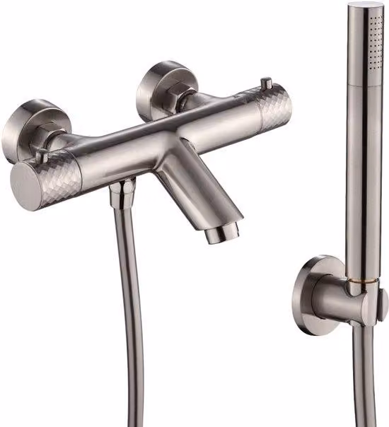 WEBO Oliver opbouw miscelatore per vasca con doccetta, acciaio inox (RVS), design a cascata, 2 pulsanti