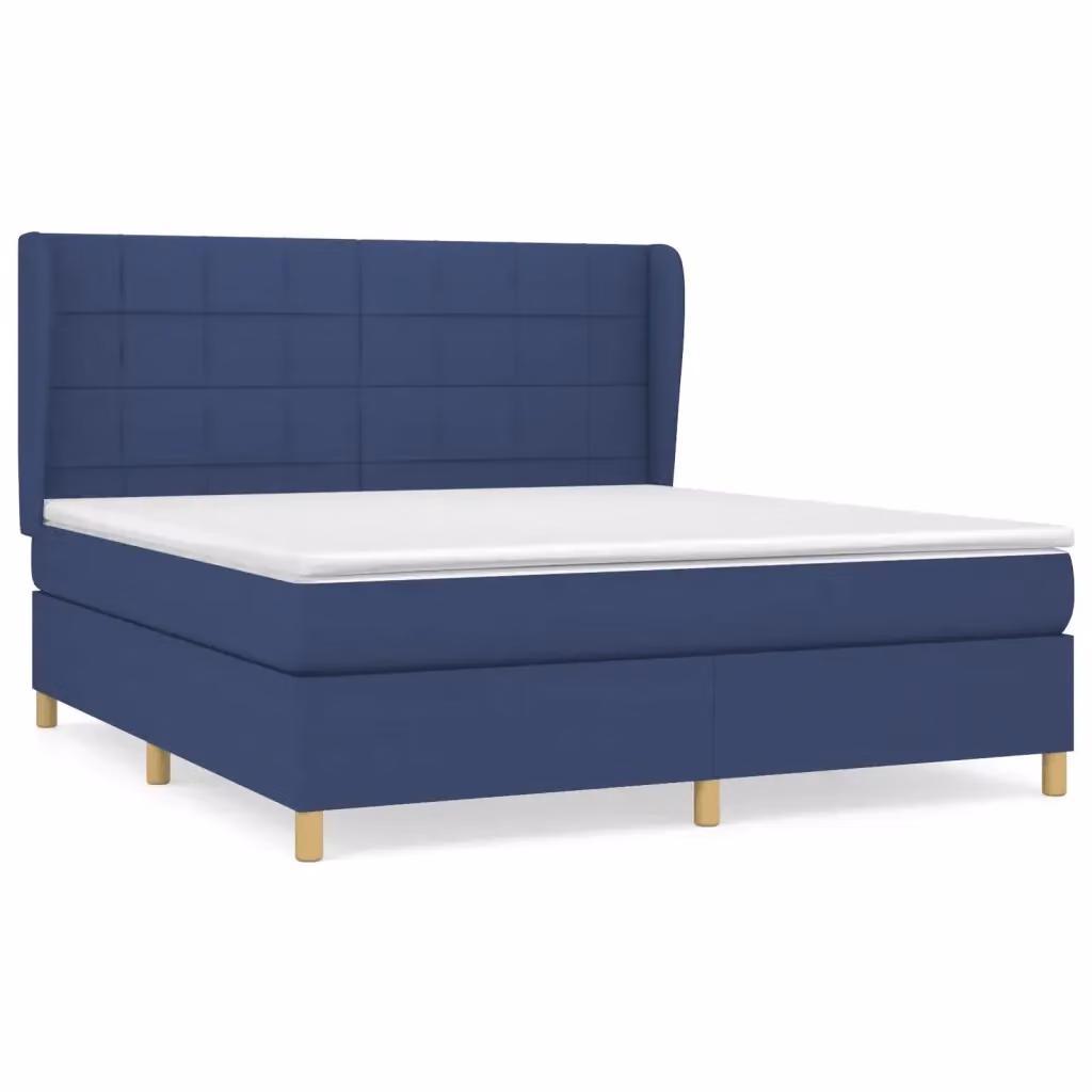 Letto Ibrido vidaXL con Giroletto a Molle e Materasso in Tessuto Blu e Bianco L/P: 180 x 200 cm – 2