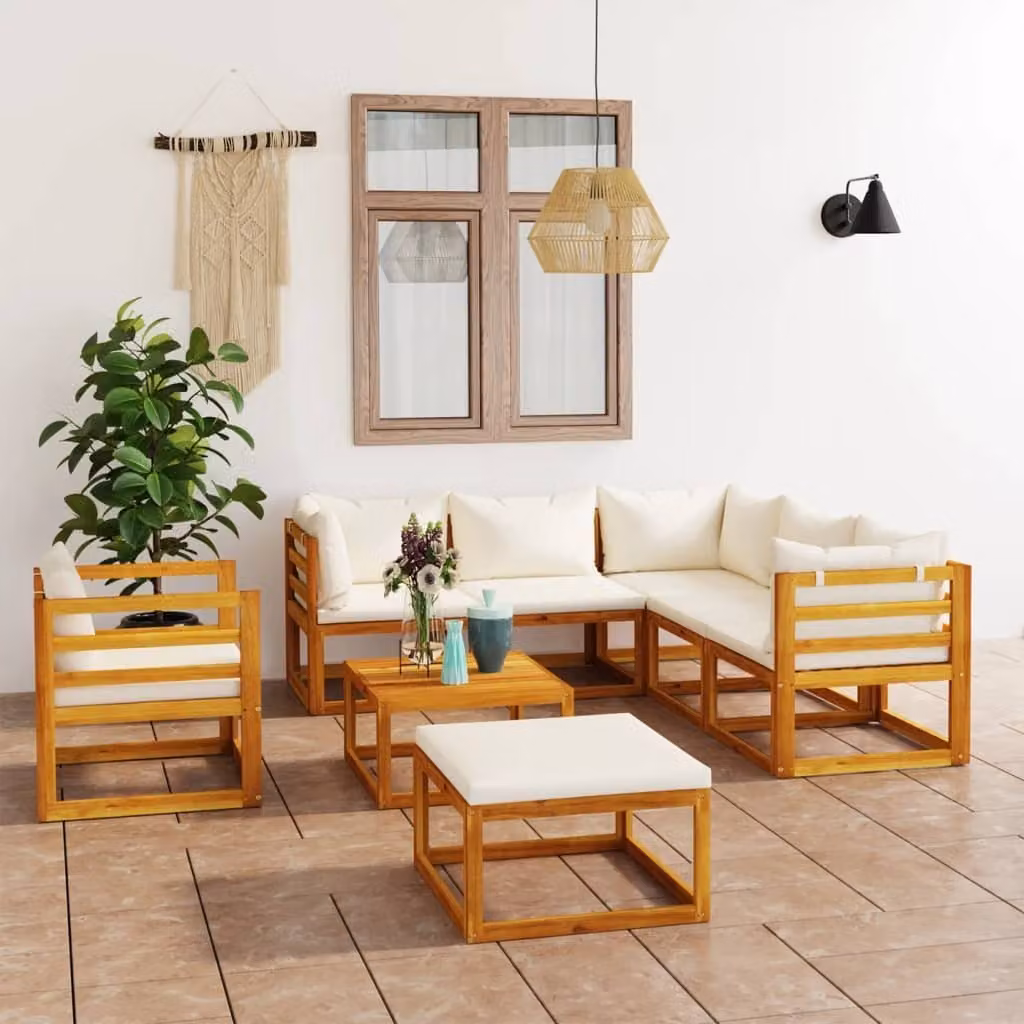 Maison Exclusive - Set da giardino da 8 pezzi con cuscini color crema, in legno massello di acacia