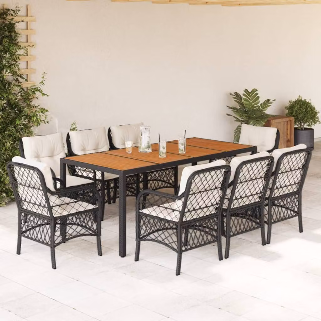 Maison Exclusive - Set da Pranzo da Giardino 9 pz con Cuscini Nero in Polyrattan